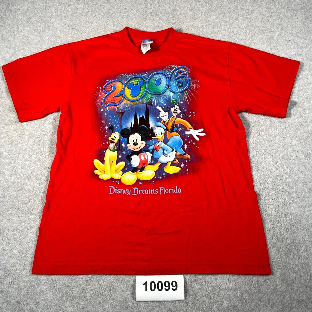 Disney T Shirt Mens Medium Red 2006 Mickey Mouse Graphic Cotton Crew Neck
